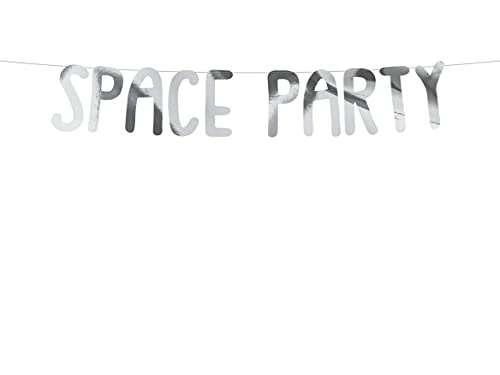PartyDeco Banner Space Party Silber Girlande Geburtstag Party Themed Dekoration Hanging Slogan Kleine Astronaut Halloween von PartyDeco