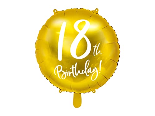 PartyDeco Folienballon 18th Birthday 45cm für Helium geeignet Luftballon zum 18. Geburtstag Gold von PartyDeco