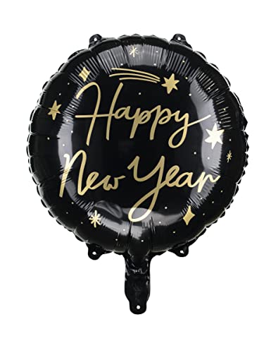 PartyDeco Folienballon Happy New Year, 45 cm, schwarz von PartyDeco