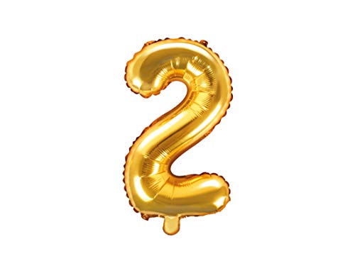 PartyDeco Folienballon Nummer "2" Gold-Geburtstag Hochzeit Jahrestag Folienballon Nummer "2"- Gold Größe ca. 35 cm Geburtstag Hochzeit Verlobung Silvesterparty Folienballon Hel Deko Geburtstag von PartyDeco