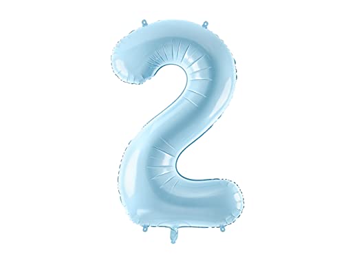 PartyDeco Folienballon Nummer "2" Hellblau-Geburtstag Hochzeit Jahrestag Folienballon Nummer "2"- Hellblau Größe ca. 86 cm Geburtstag Hochzeit Verlobung Silvesterparty Folienballon Hel Deko Geburtstag von PartyDeco