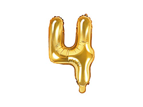 PartyDeco Folienballon Nummer "4" Gold-Geburtstag Hochzeit Jahrestag Folienballon Nummer "4"- Gold Größe ca. 35 cm Geburtstag Hochzeit Verlobung Silvesterparty Folienballon Hel Deko Geburtstag von PartyDeco