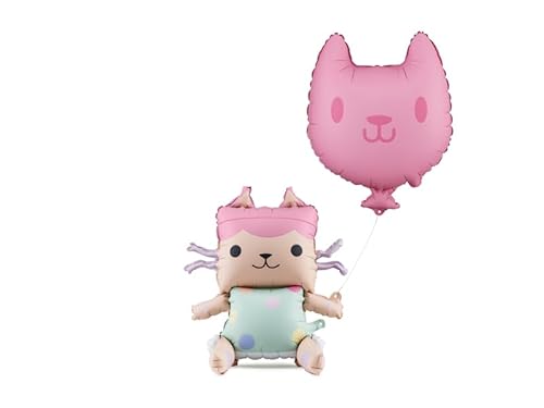 PartyDeco Folienballon Set Baby Box & Katze – 2 Ballons mit Schnur – Helium & Luft geeignet – Gabby’s Dollhouse – Kindergeburtstag Deko – Mädchenparty – Wiederverwendbar von PartyDeco