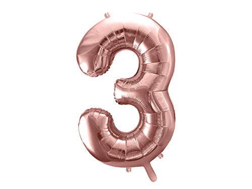 PartyDeco Folienballon XXL Zahl Geburtstag Rosegold 86cm Deko Zahlen Dekoration Heliumgeeignet (Zahl 3) von PartyDeco