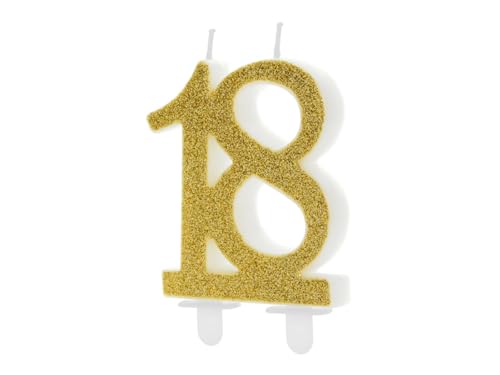 PartyDeco Geburtstag Kerze Nummer 18 Gold 7,5cm Geburtstag Runde Geburtstag 18 von PartyDeco