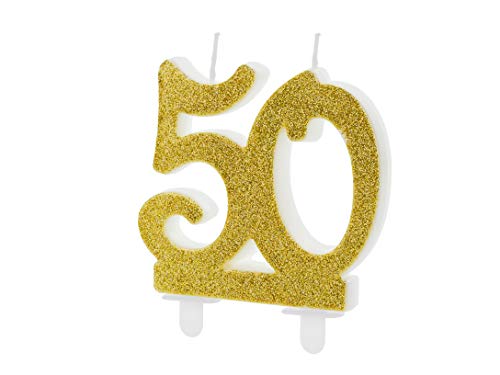 PartyDeco Geburtstag Kerze Nummer 50 Gold Glitter Kuchen Dekoration Kuchen Toppers Muffin Bakes Geburtstag Hochzeit Jubiläum Kerzen für Erwachsene Kinder Runde Geburtstag von PartyDeco