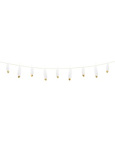 PartyDeco Girlande Federn Weiß-Gold hängende Dekoration Banner Zubehör für Erstkommunion Hochzeit Taufe von PartyDeco