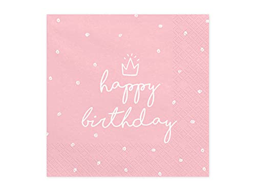 20x Serviette rosa Happy Birthday weiß von PartyDeco