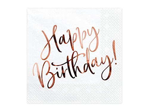 20x Serviette weiß Happy Birthday rosegold von PartyDeco