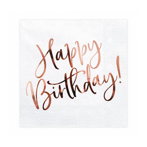 20x Serviette weiß Happy Birthday rosegold von PartyDeco
