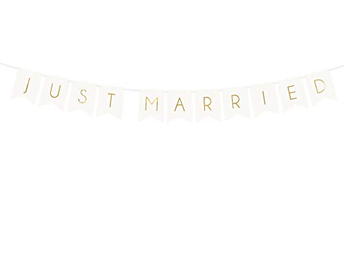 PartyDeco Hochzeit Banner mit Just Married Inschrift Braut Hochzeit Dekoration Gold Hochzeit Girlande Braut und Bräutigam von PartyDeco