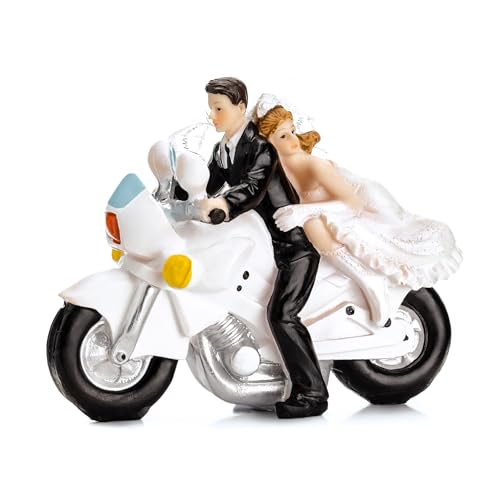 PartyDeco Hochzeitstorte Figur Braut und Bräutigam auf einem Motorrad Hochzeit Dekoration Party Tisch Toppers Kuchen Dekoration Kuchen Dekorationen Hochzeit Party Zubehör von PartyDeco