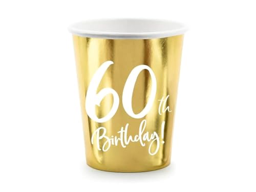 PartyDeco KPP73-60-019M-EU1 - Becher / Trinkbecher aus Papier - Happy Birthday 60 - 220 ml (7.4 oz) - 6 Stk. von PartyDeco