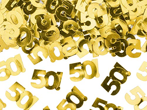 PartyDeco Konfetti für die 50. Geburtstagsparty. Geburtstag - Konfetti Metallic Zahlen Rohr Konfetti Party Popper Konfetti für Tisch- Gold, Gewicht: 15 g. von PartyDeco