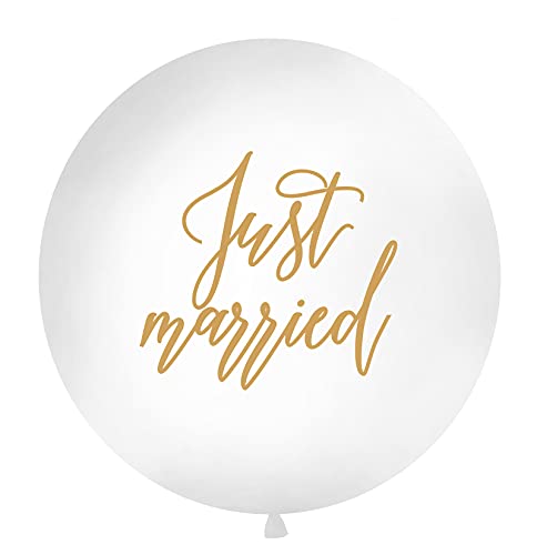 PartyDeco Runde Ballon Weiß mit Gold Aufschrift Just Married- Latex Ballon Newlyweds Braut und Bräutigam auf Hel Air- Durchmesser 1m Ballon Girlande Dekoration für Hochzeit Hochzeit Empfang PartyDeco Runde Ballon Weiß mit Gold Aufschrift Just Married- Latex Ballon Newlyweds Braut und Bräutigam auf Hel Air- Durchmesser 1m Ballon Girlande Dekoration für Hochzeit Hochzeit Empfang von PartyDeco