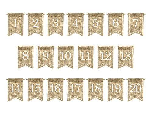 PartyDeco Satz von Jute Tabelle Zahlen Sitzplan Dekoration nummeriert Plaques Visitenkarten hölzerne Hochzeit Zahlen Weihnachten für Restaurant Dekoration Boho Rustikal von PartyDeco