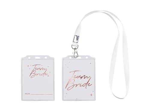 Team Bride-Abzeichen mit Schlüsselband – 4er-Set – ca. 8,7 x 12,5 cm – Junggesellinnenabschied Deko von PartyDeco