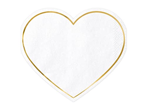 Servietten Herz 20 Stück 14x12cm 1/4-Falz 3-lagig Papierservietten Hochzeit Liebe weiß gold Servietten Herz 20 Stück 14x12cm 1/4-Falz 3-lagig Papierservietten Hochzeit Liebe weiß gold von PartyDeco