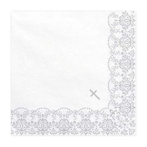 Servietten Kommunion mit Ornament, 33x33cm, silber (1 VPE / 20 Stk.) von PartyDeco