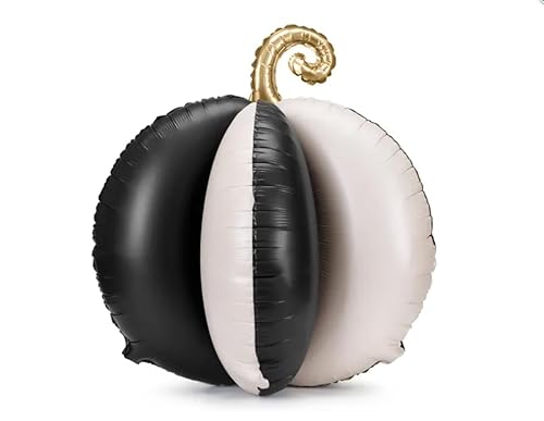 Stehender Folienballon 3D Kürbis Schwarz-Creme mit goldenem Stiel –ca. 58x58cm, 8 aufblasbare Elemente, 4 Clips, Gelaufkleber, Strohhalm, Halloween Herbst Party Dekoration, Kürbis Ballon selbststehend Stehender Folienballon 3D Kürbis Schwarz-Creme mit goldenem Stiel –ca. 58x58cm, 8 aufblasbare Elemente, 4 Clips, Gelaufkleber, Strohhalm, Halloween Herbst Party Dekoration, Kürbis Ballon selbststehend von PartyDeco