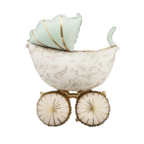 Vintage Babywagen Ballon PartyDeco 23x29 Zoll, große Folie Neugeborene Ballons für Babyparty Dekorationen, Geschlecht Offenbarung Party, Pastellgrün und Gold Neugeborene Kinderzimmer Party Dekor Vintage Babywagen Ballon PartyDeco 23x29 Zoll, große Folie Neugeborene Ballons für Babyparty Dekorationen, Geschlecht Offenbarung Party, Pastellgrün und Gold Neugeborene Kinderzimmer Party Dekor von PartyDeco