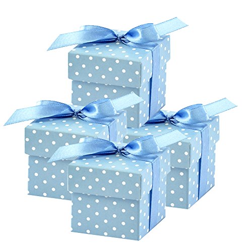 PartyDeco PUDP5-B-KARTON - Set 10 Boxen für Gastgeschenke Tischkarten mit Schleife, Blau von PartyDeco