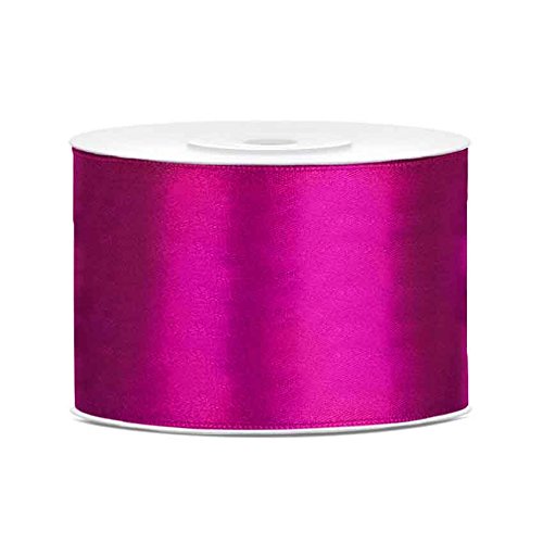 partydeco.pl Satinband Farbe Fuchsia - kräftig pink - Dekoband 5 cm breit von PartyDeco