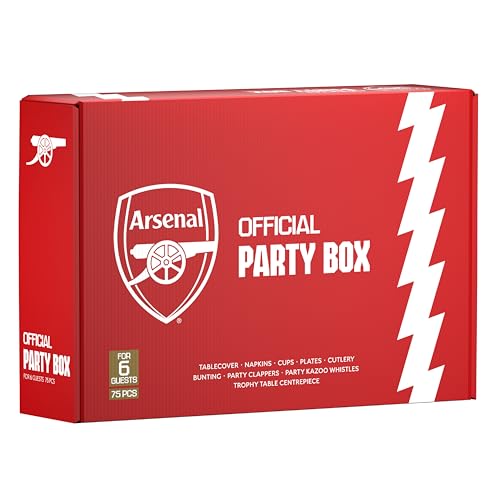 Offizielle Arsenal FC Party-Box für 6 Gäste, All-in-One, 77-teilig, inkl. Einweggeschirr-Set mit Besteck, Jersey-Folienballons, Dekorationen und Gastgeschenken, perfekt für Spieltag und Offizielle Arsenal FC Party-Box für 6 Gäste, All-in-One, 77-teilig, inkl. Einweggeschirr-Set mit Besteck, Jersey-Folienballons, Dekorationen und Gastgeschenken, perfekt für Spieltag und von PartyDroid