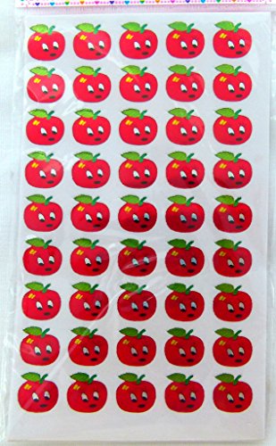 10 Blatt Neugierig roten Apfel Gesicht Glitzern Aufkleber (450 Aufkleber) von PartyErasers