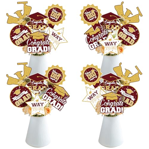 2025 Abschluss-Party-Dekorationen – 24 Stück Klasse 2025 Congrats Grade Tischaufsätze Abschluss-Tischdekorationen Stäbchen Tischdekoration für Abschlussfeier (Maroon Gold) von PartyGarden