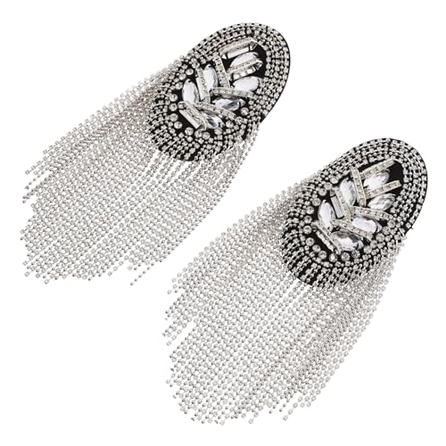 PartyKindom 1 Paar Epatch -Zubehör Strassrand Schulterbrett Quasten Quaste Schultermarke Fransen Epaulette Kostüm-Schulter-Abzeichen Schulterklappen Tassel Eklauett -Strass -Schulter Silber von PartyKindom