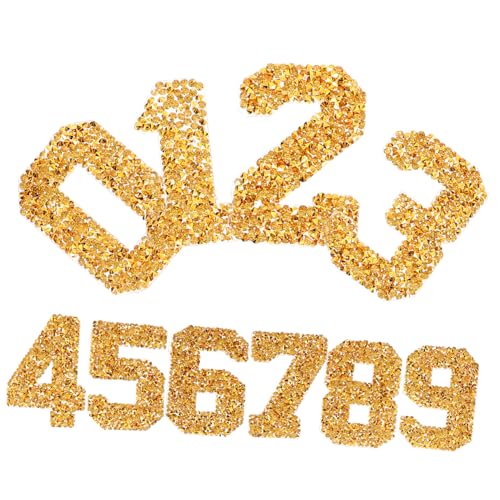 PartyKindom 1 Satz DIY Zahlen Patches für Kleidung und Hüte Goldfarbene Strass Aufnäher zum Aufbügeln Dekorative Accessoires für Jeans Taschen und Schuhe von PartyKindom