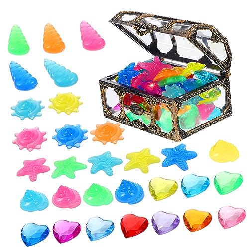 PartyKindom 1 Satz Diving Juwelen mit Piraten Schatztruhe Leuchtende Bunte Edelsteine und Kunststoffdiamanten für Kindergeburtstag Ocean Thema und Poolparty Deko Zufällige Zufällige Farbe von PartyKindom