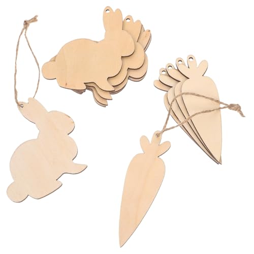 PartyKindom 1 Satz Kaninchen-Karotten-Holzspäne Scheibe Ornament unvollendet klein holzfiguren zum bemalen Karotten Holzstücke Hasenanhänger aus Holz Ostern-Karotten-Dekorationen Hanfseil von PartyKindom