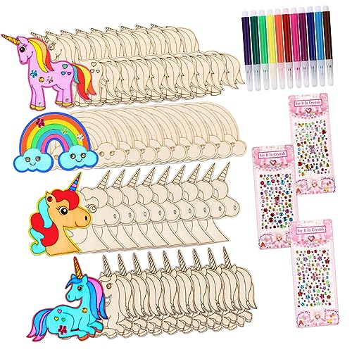 PartyKindom 1 Satz Unvollendete Holzfiguren Einhorn Set für DIY Bastelprojekte Kreative Holzschneider für Kindergeburtstage und Heimdekoration Glatte Holzscheiben für Persönliche Gestaltung von PartyKindom
