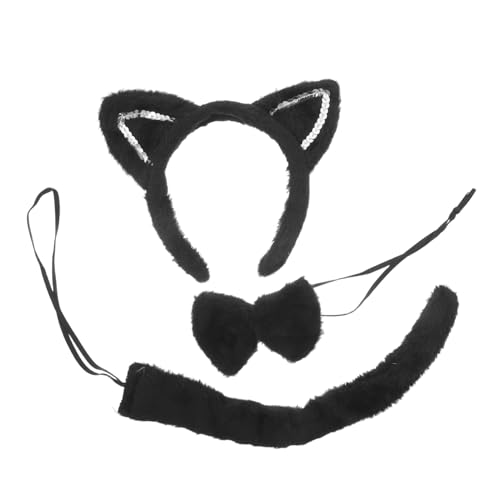 PartyKindom 1 Set Fuzzy-katzenkostüm-zubehör, Plüsch-katzenohren-stirnband Mit Und Fliege-kragen Für Halloween-cosplay-zubehör von PartyKindom