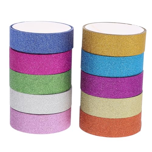 PartyKindom 10 Rollen Glitzer Washi Tape Dekoratives DIY Klebeband mit Verschiedenen Mustern für Scrapbooking Journaling Partydekorationen und Bastelprojekte von PartyKindom