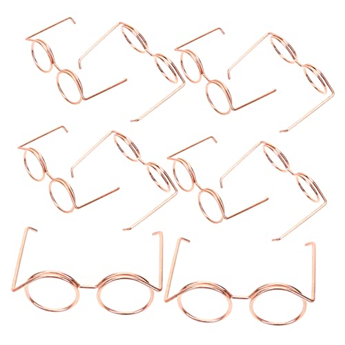 PartyKindom 10 Stück Metallbrille Kleid Rand kleine Puppenbrille Zubehör kindertagsgeschenke puppenspielzeug gläser Brillen zum Anziehen der Puppe Mini-Puppen-Brille Rose Gold von PartyKindom