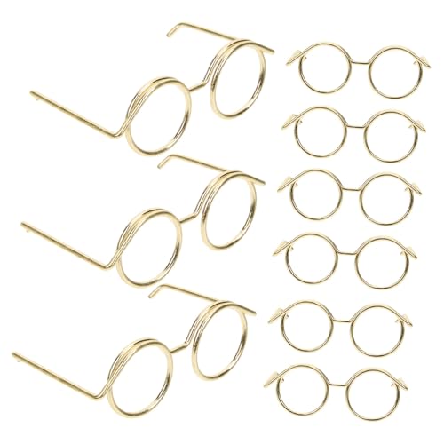 PartyKindom 10 Stück Metallbrille Puppenbrille trendy Brille für Puppe kindertagsgeschenke puppenkleidung gläser Puppe verkleiden Sich Brillen Puppe Golden von PartyKindom