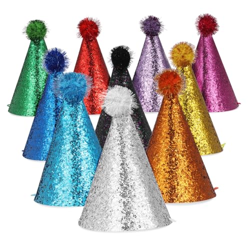 PartyKindom 10 Stück Teiliges Bunte Polyester Partyhüte Geburtstagshüte mit Gummiband Leichte und Erwachsenen Partyaccessoires für Mädchen und Hunde Feiern von PartyKindom