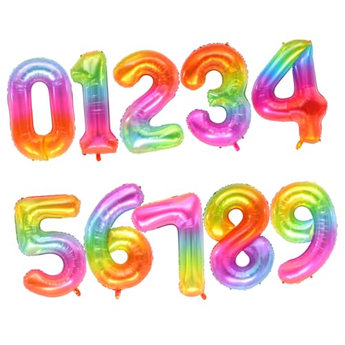 PartyKindom 10 Stück Teiliges Große Aluminiumfolie Zahlenballons in Farbverlauf Leichte Party Luftballons für Geburtstags und Babyparty Dekoration Selbstabdichtend als Fotorequisite von PartyKindom