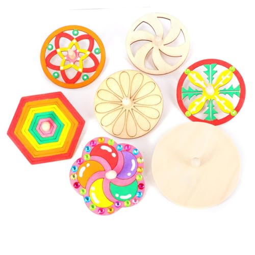 PartyKindom 10 Stück Teiliges Holzkreisel DIY für Unbemalt Petal förmig Fördert Kreativität Hand Auge koordination und Motorische Fähigkeiten Sicheres Naturholzspielzeug für Gestalten von PartyKindom