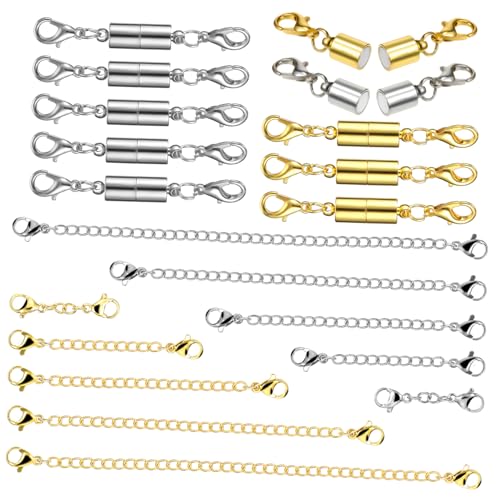 PartyKindom 10 Stück Teiliges Kettenverlängerungen Armbandverlängerer mit Magnetischen Verschlüssen in Silber und Gold für DIY Schmuckherstellung Kompatibel mit Halsketten Armbändern von PartyKindom