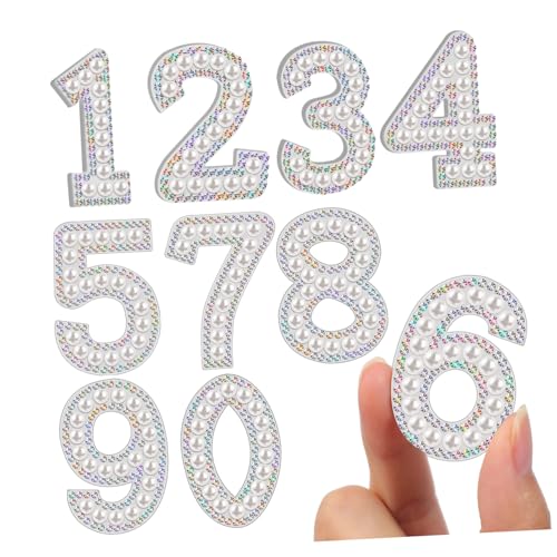 PartyKindom 10 Stück Teiliges Strass Perlen-aufnäher Zahlen zum Aufbügeln Weiche Strapazierfähige DIY Kleidung Reparatur Patches Modische Funkelnde Applikationen für Individuelle Textilien von PartyKindom