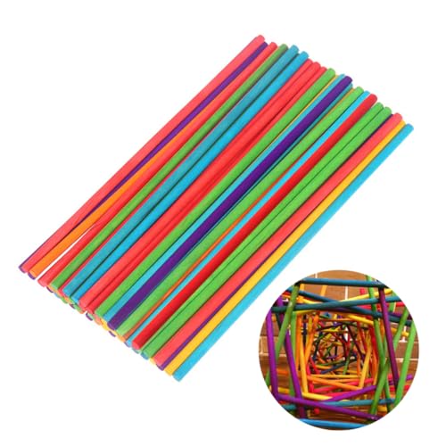 PartyKindom 100 Stück Bunte Runde Holzstäbe Basteldübelstangen Hartholzdübelstäbe Kinderdübelstäbe DIY Streichhölzer Kinderholzstäbe Bunte Holzstäbe Bambus von PartyKindom