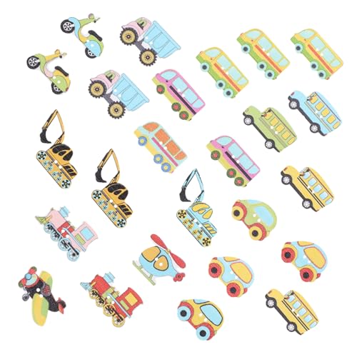 PartyKindom 100Stücke DIY Holzknöpfe im Cartoon Transportstil Bunte Handarbeitsknöpfe für Kleidung Basteln und Kreative Projekte für Designs von PartyKindom