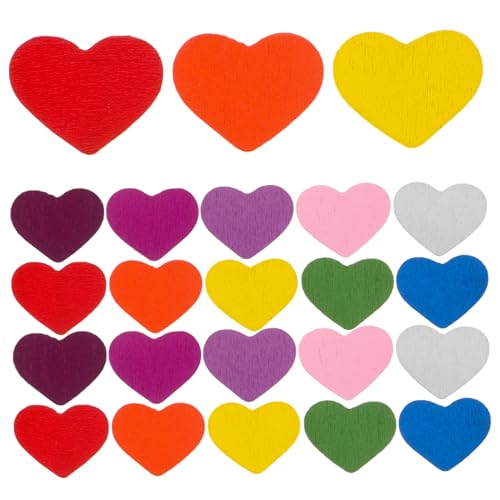 PartyKindom 100Stücke Herz Holzausschnitte Bunten Farben Bastelbedarf für DIY Projekte Hochzeitsdeko und Verzierungen und Erwachsene Leicht und Vielseitig von PartyKindom