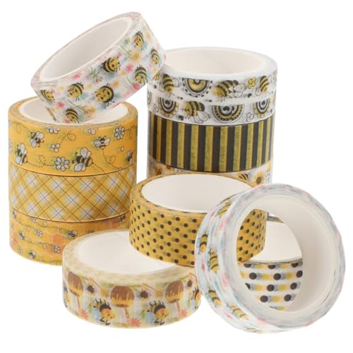 PartyKindom 12 Rollen Bienen Themen Washi Tape Set Dekoratives Klebeband für Scrapbooking Journaling und DIY Bastelprojekte Vielseitig Einsetzbar für Notizbücher und Alben von PartyKindom