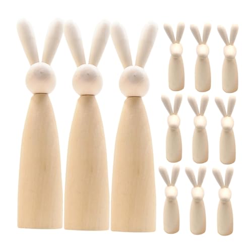 PartyKindom 12 Stück Hasenkopf-Holzfigur Steckpuppen unvollendet Kaninchen-Peg-Puppen unbemalte Hasenfigur Holz Hasen Figuren Naturholz Puppen holzfiguren Anbindung unbemalte Peg-Puppen Beige von PartyKindom