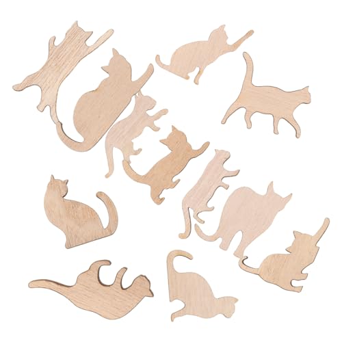 PartyKindom 12 Stück Katzenschmuck Katzenkunst Katze Halloween-dekorationen Party Miniatur Geformt Katzendekor Thematisiert Leer Lustige Katze Realistisch Figur Ausgeschnitten Klein Beige Holz von PartyKindom